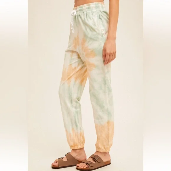 Tie Dye French Terry Jogger Pants|Taupe+Mint - Picture 2 of 3